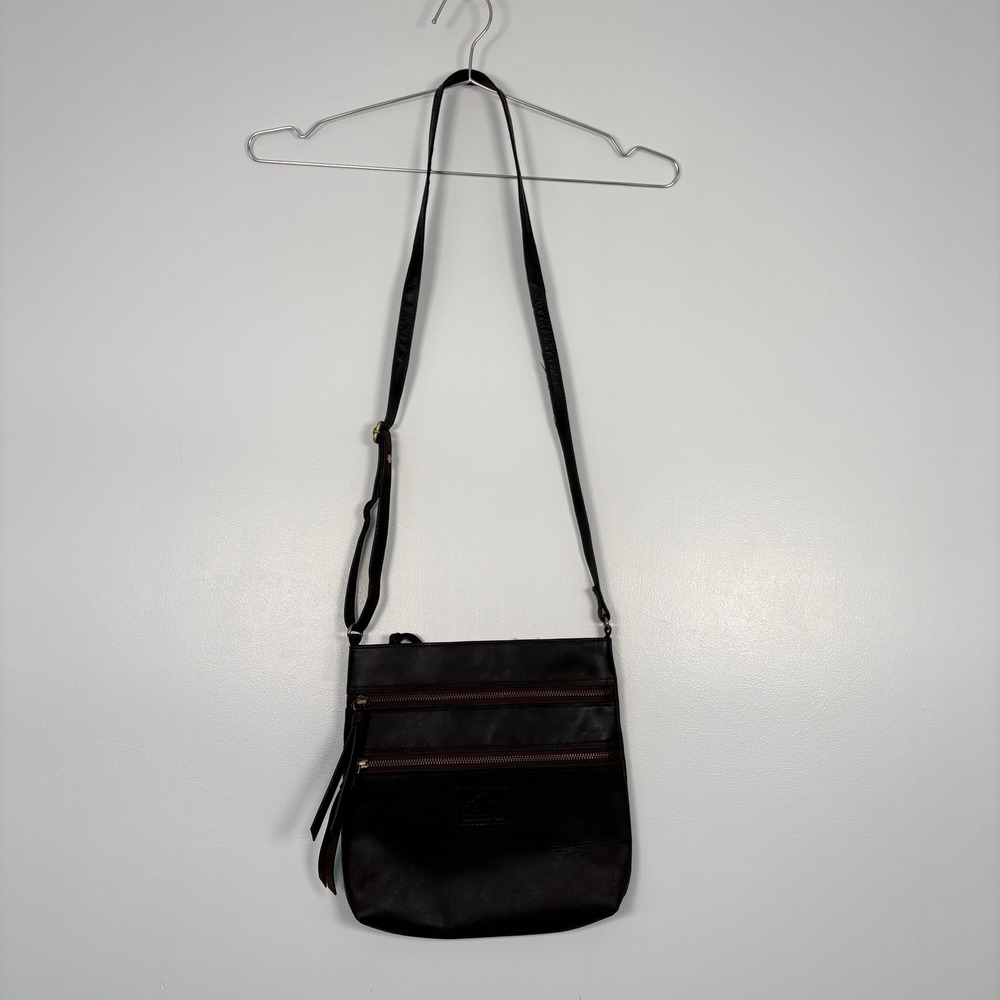 Oak Leathers Womens‎ Crossbody Bag Medium Brown Multi-Zip Leather Organizer